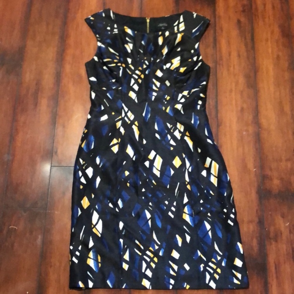 TAHARI Dress Abstract Blue Black Yellow White